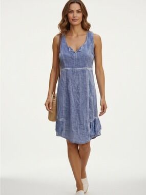 MALOKA linen &cotton blend dress sleeveless Vneck woven empire waist size 1/US 4